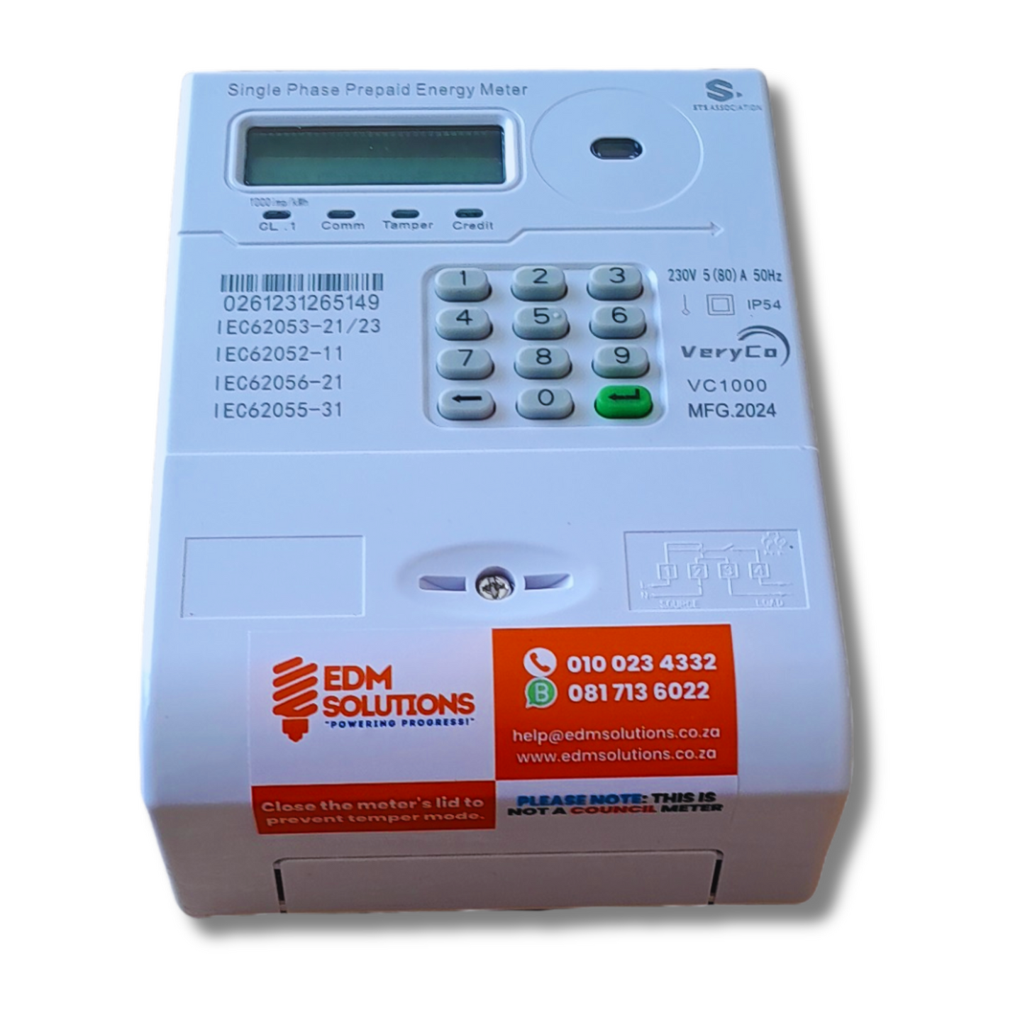 VC1000 BS Integrated Keypad Prepaid Electricity Meter for homes and small businesses.