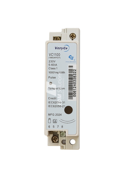 DIN Rail single-phase VC1100 smart prepaid electricity meter with RS485 and Ethernet compatibility