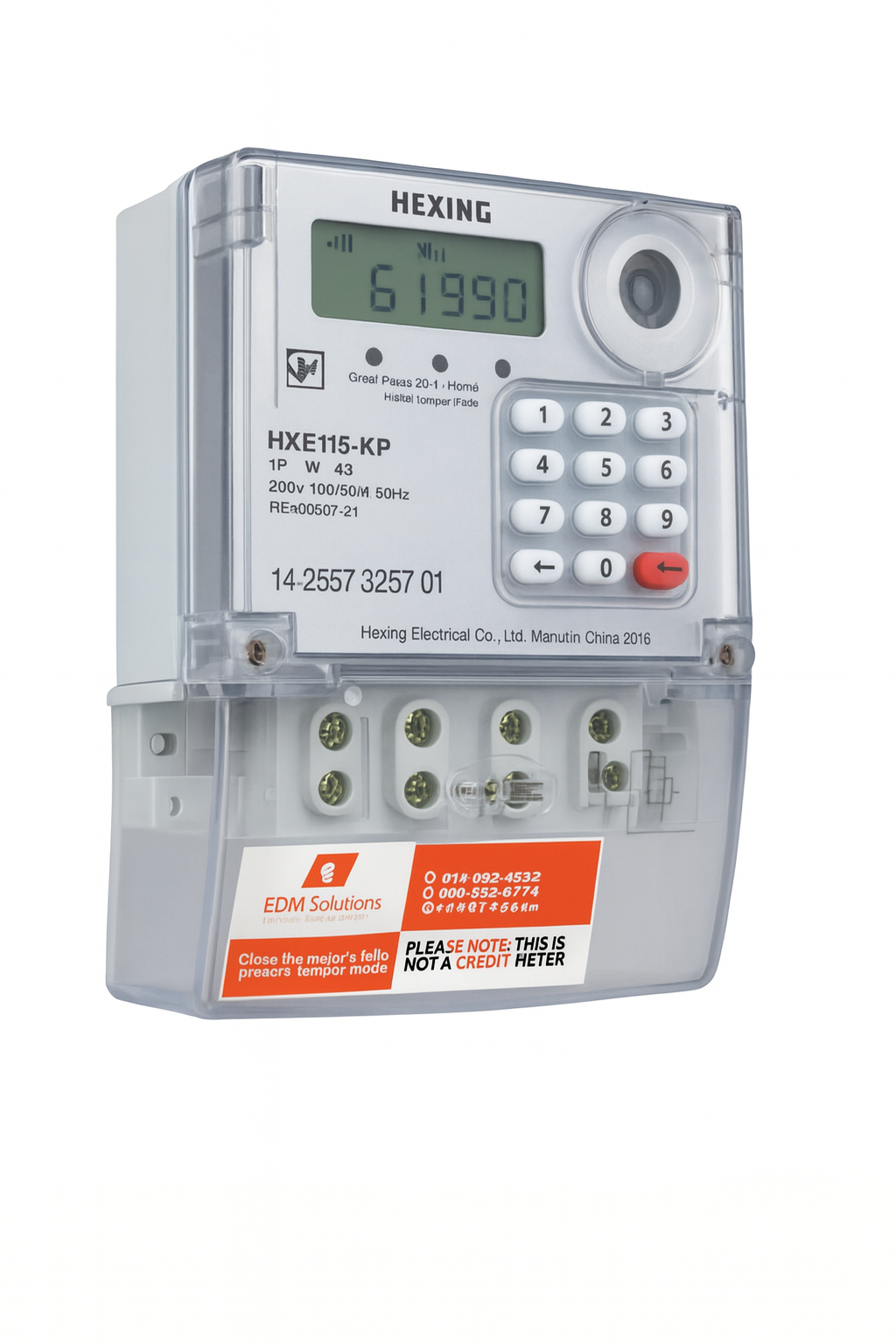 Hexing Single Phase HXE115-KP prepaid electricity meter with digital display and keypad for residential energy management
